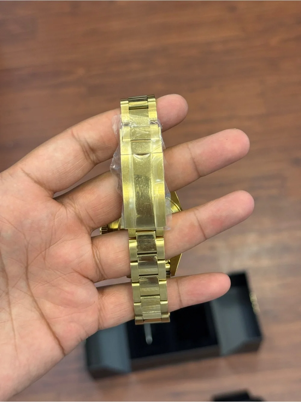 Seiko mod Gold Bracelet Chronograph with Green Dial Arabic Mens watch